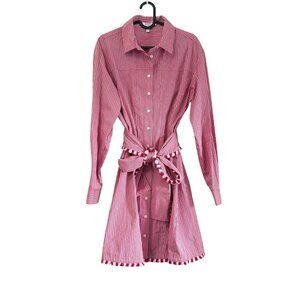 Derek Lam 10 Crosby Pink Striped Poplin Fringed Waist Tie Shirt Dress Womens 6